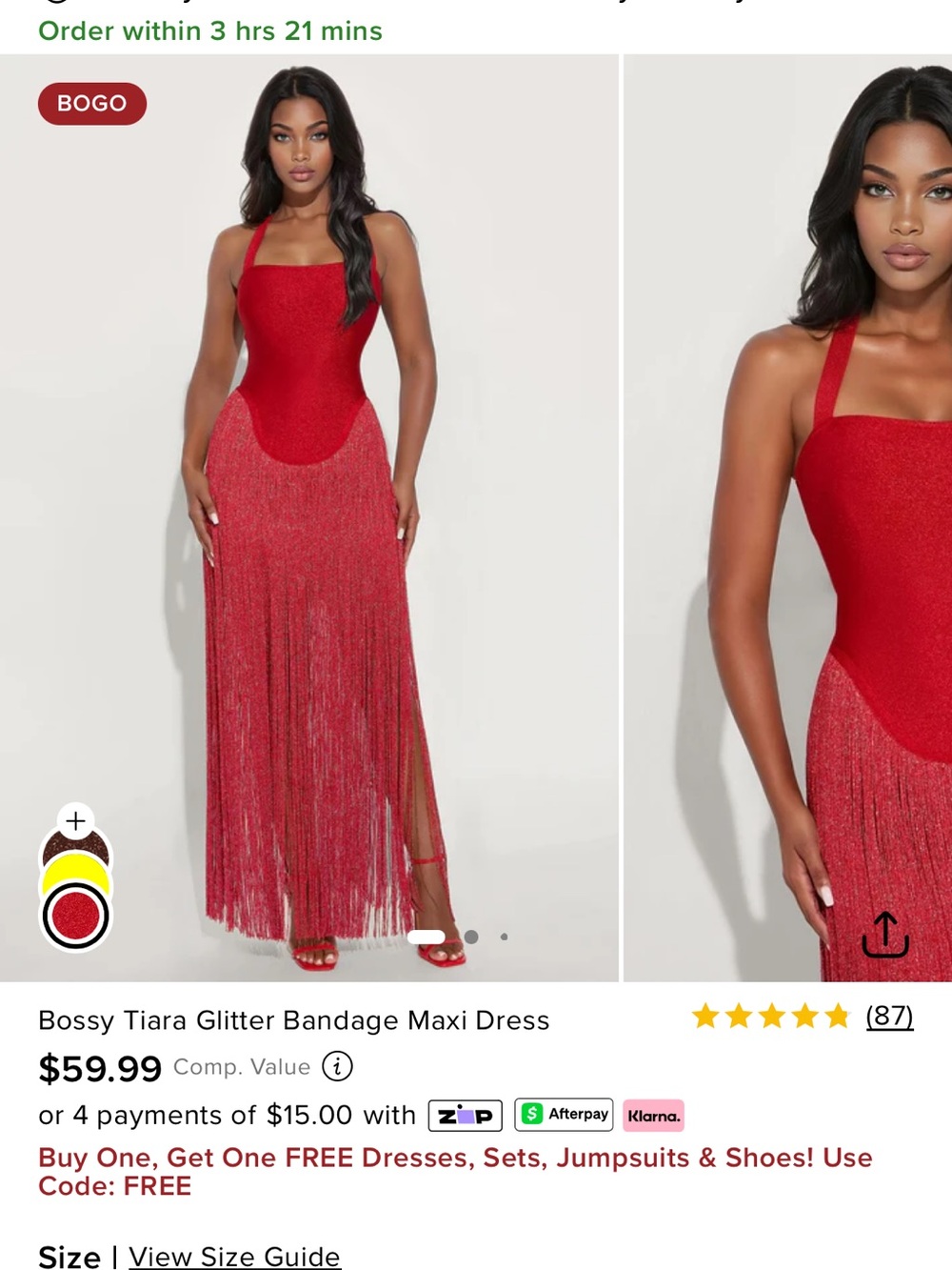 Fashion Nova Red Glitter Bandage Maxi Dress with Fringe